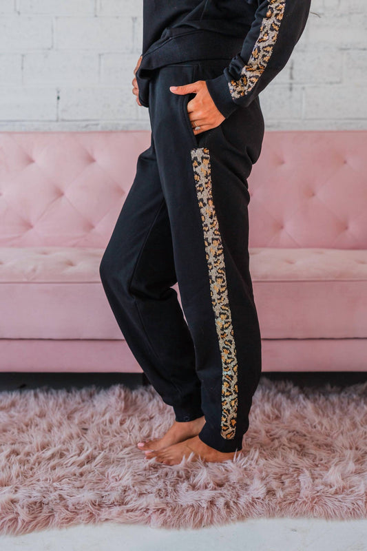 Layerz Clothing - Dazzle Leopard Paneled Sweatpants