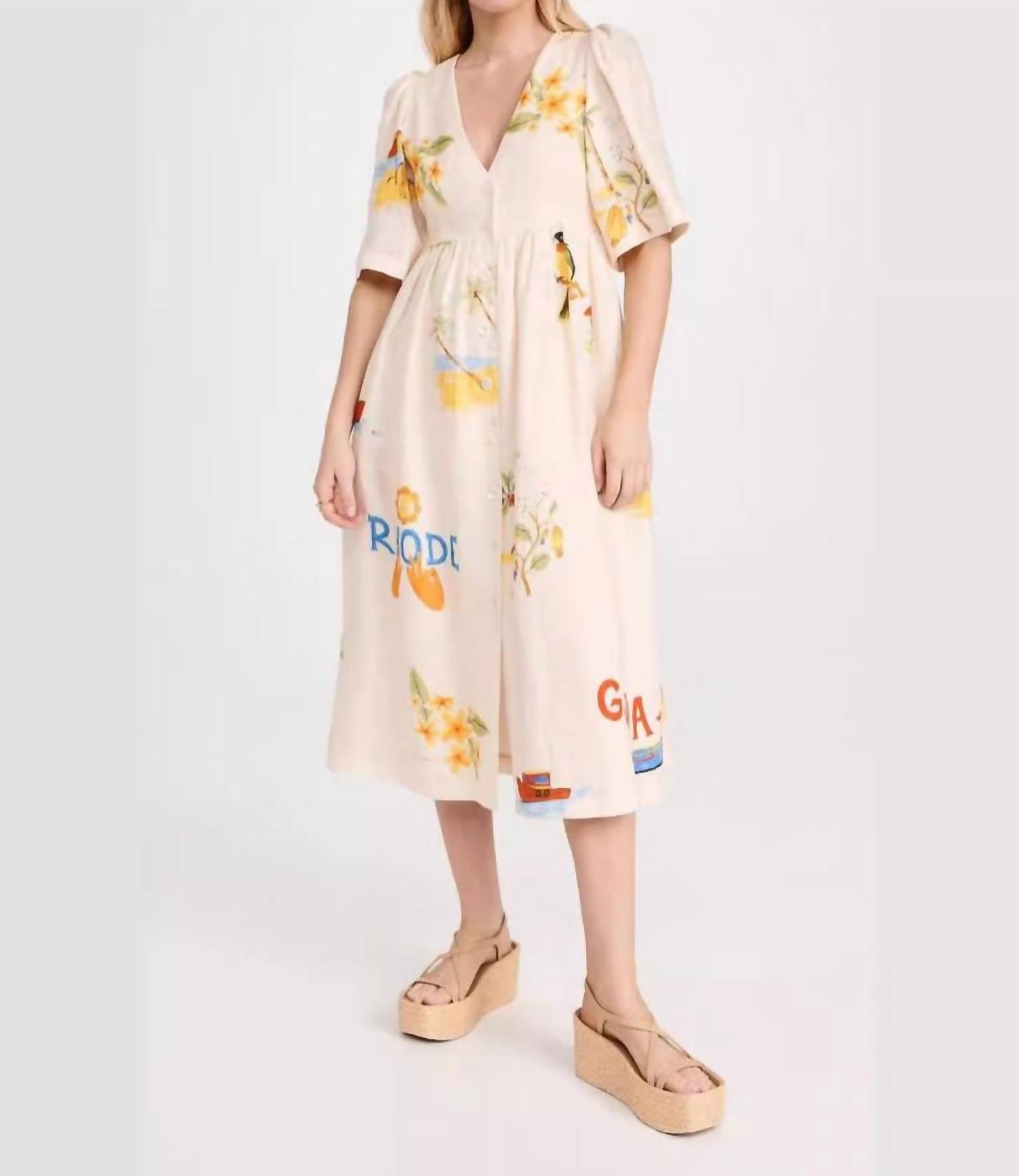 Sheer Trend - Casual Printed Bubble Sleeve Dress