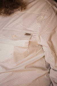 Justin Bruce Diamond Pearl Snap Shirt in cream and brown - men's long sleeve top - detail view