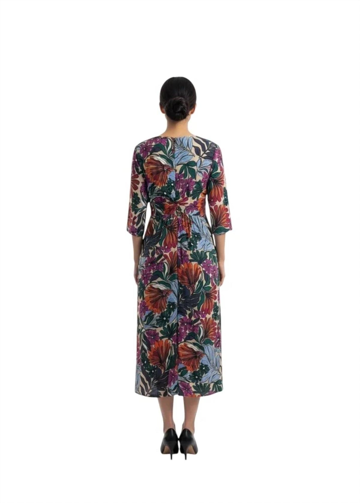 Talbot Runhof - Floral Ruched Sheath Midi Dress