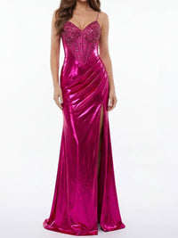 Jovani - Elegant Gown With Beaded Bustier And Thigh-high Slit