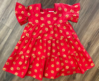 The Yellow Lamb - Girl's Game Day Tiered Dress With Footballs