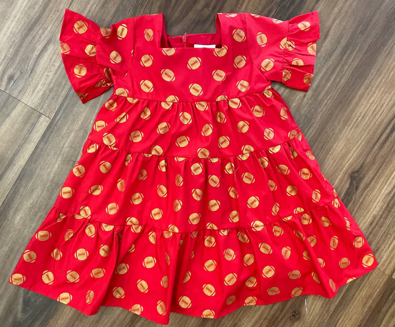 The Yellow Lamb - Girl's Game Day Tiered Dress With Footballs