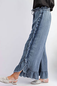 Easel - Plus Size Ruffle Chambray Pants