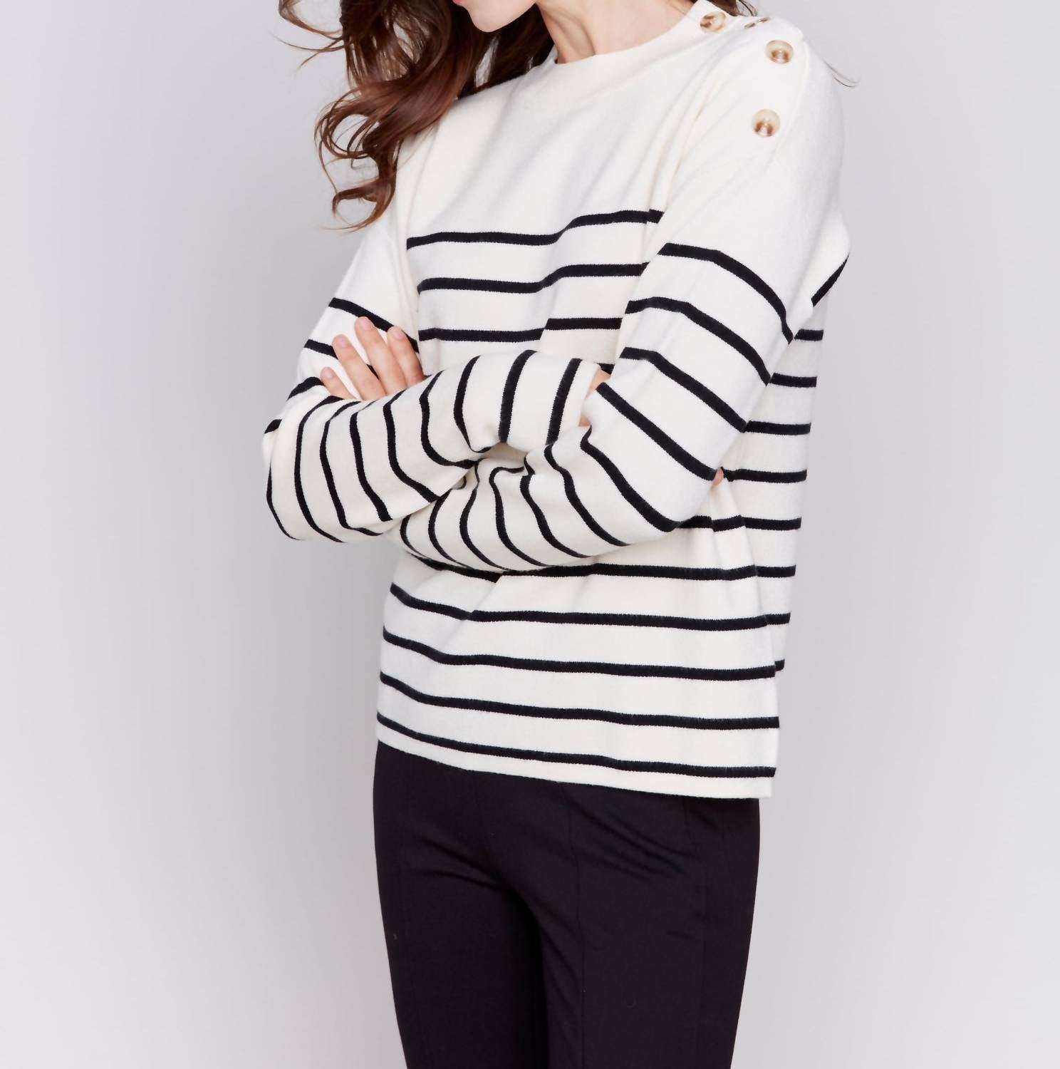 Charlie B - Striped Jacquard Crew Neck Sweater