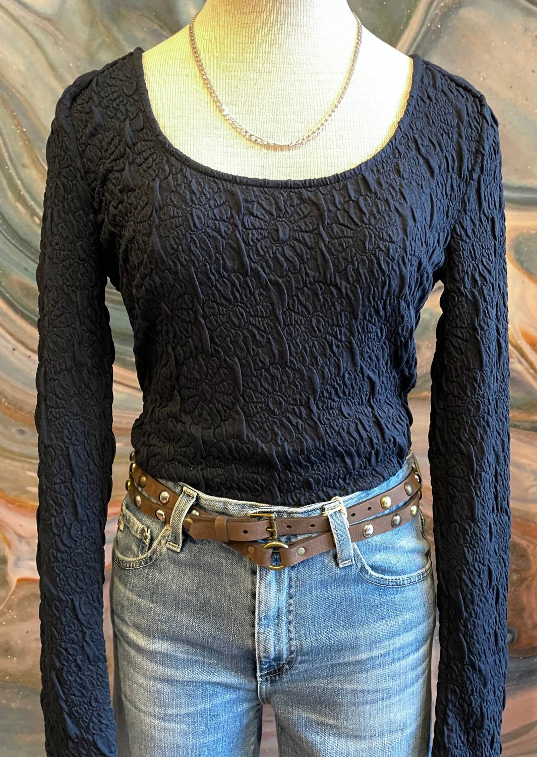 Kim White Handbags & Belts Women's Double Wrap Skinny Dome Belt in chocolate - women's accessory - detail view