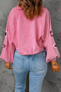 Little Daisy Closet - Heart Sequin Half Snap Sweatshirt