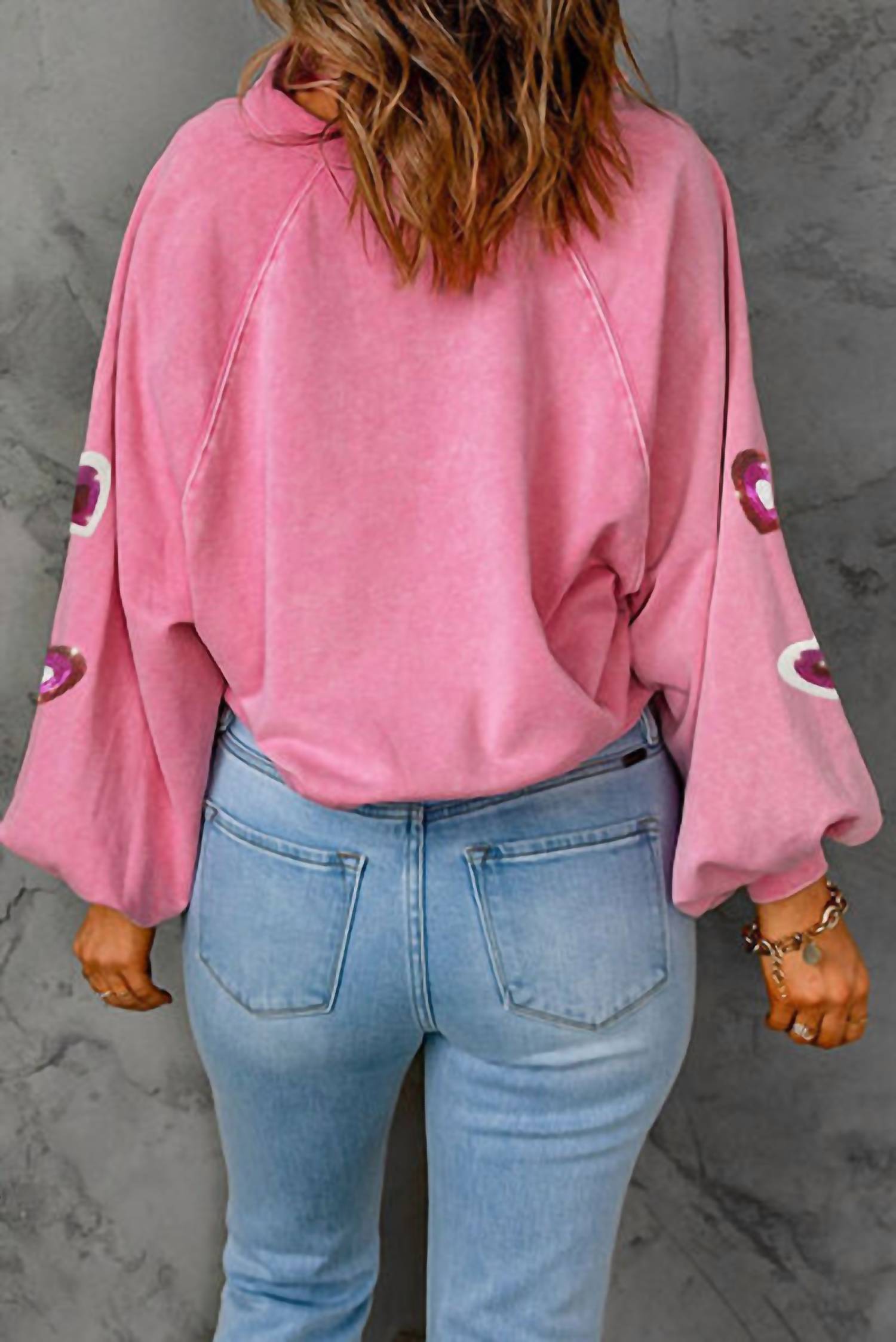 Little Daisy Closet - Heart Sequin Half Snap Sweatshirt