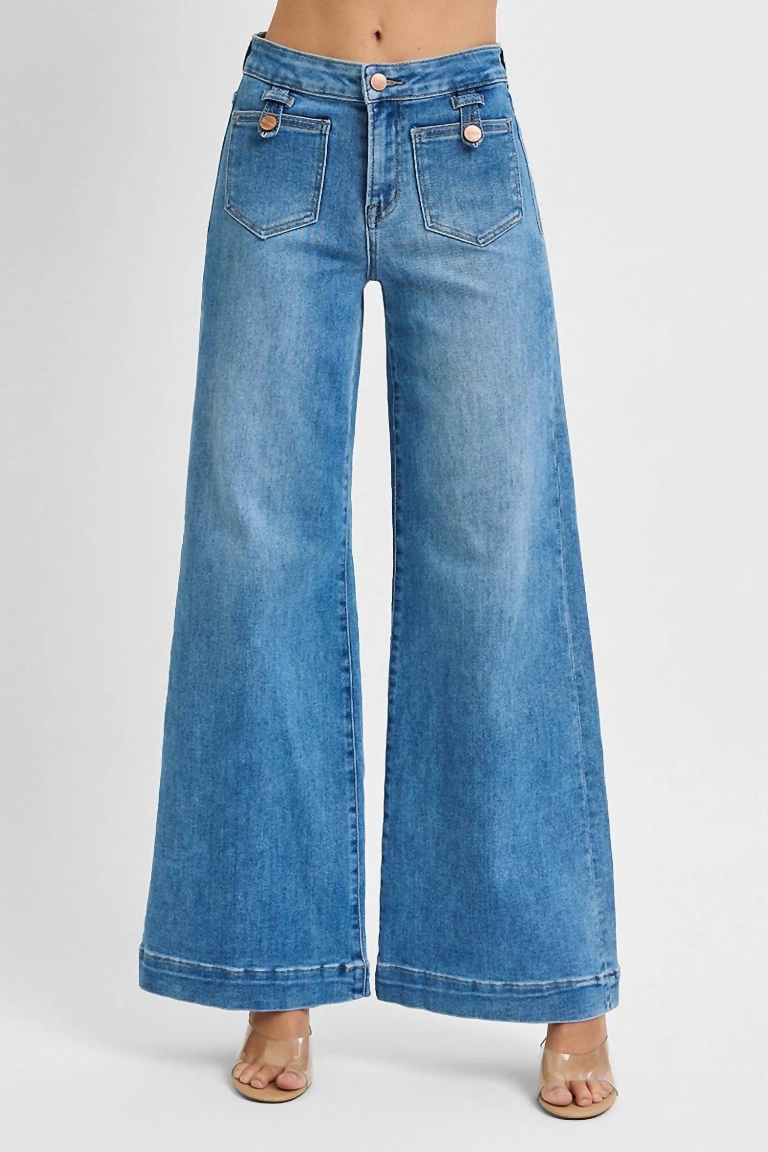 Risen - Front Patch Pocket Wide Leg Jean