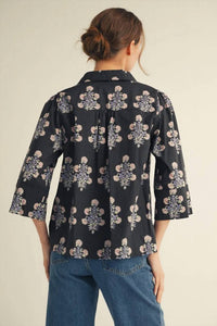 Jodifl - Pinstripe Petals Top