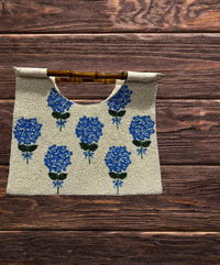 Navy Jane - Narragansett Beaded Hydrangea Bag with Bamboo Handles