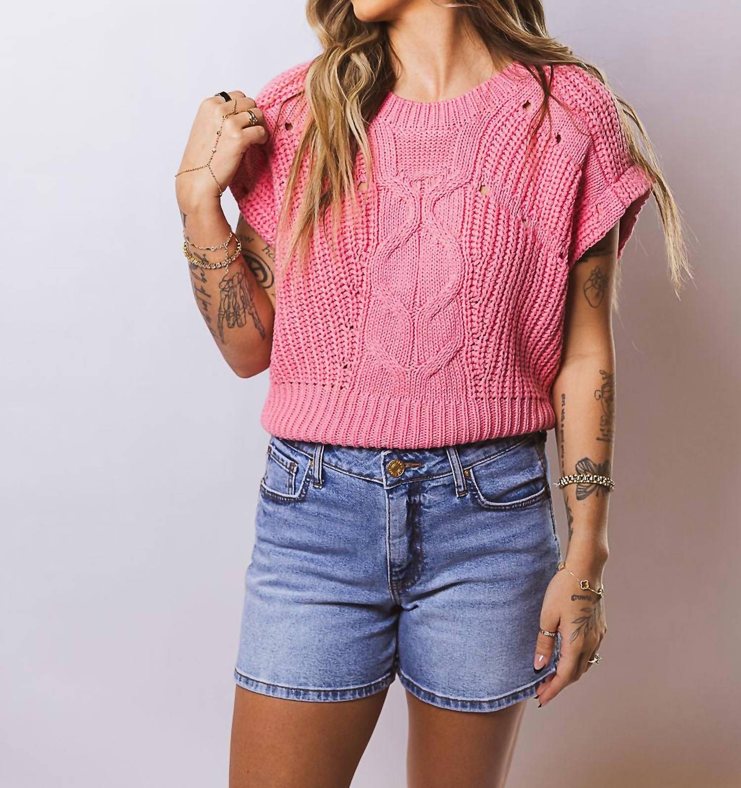 DELUC Women's Pistacchio Knit Vest in fuchsia - women's jacket