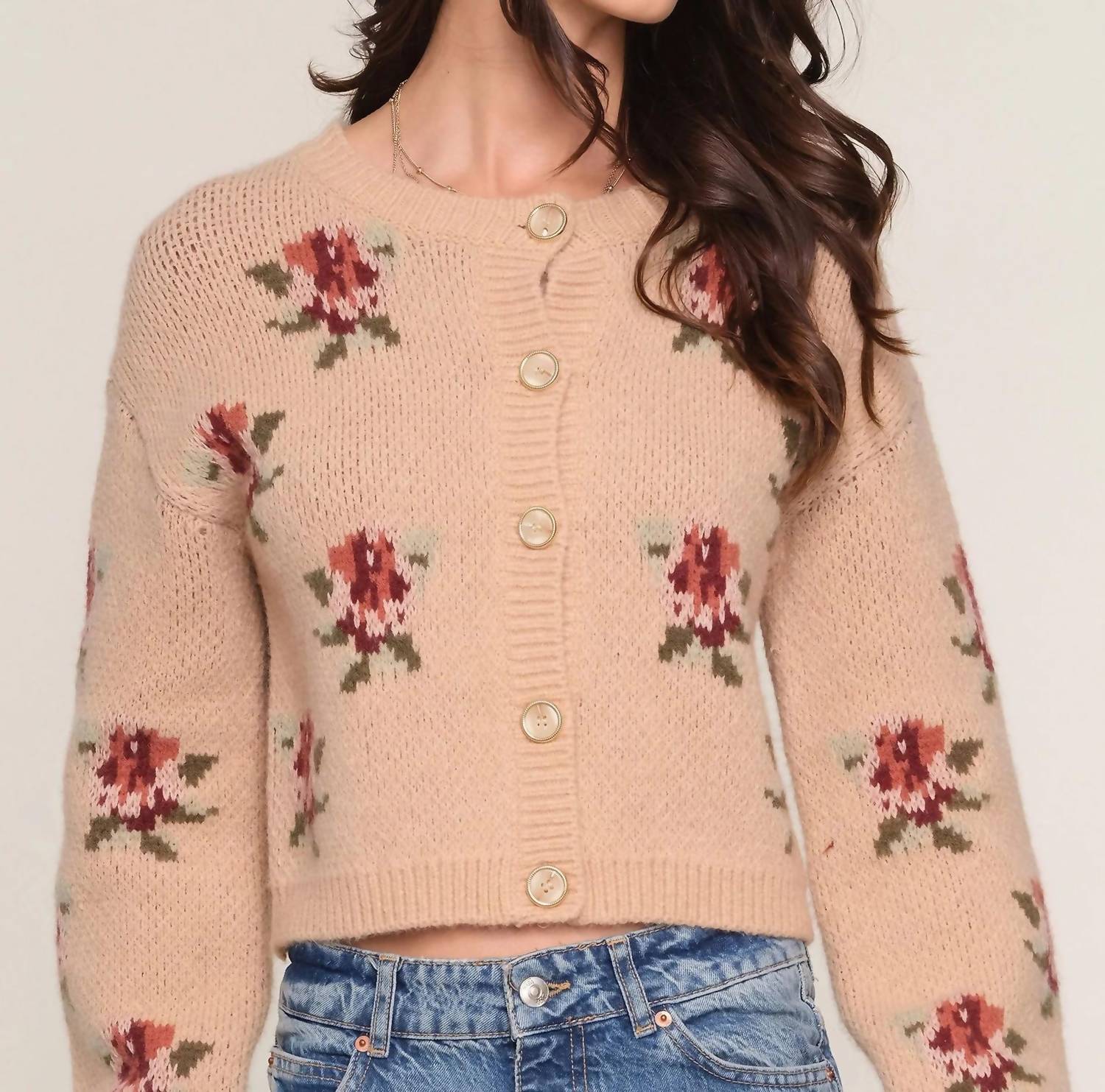 heartloom Louis Cardigan in sand - women's cardigan - detail view