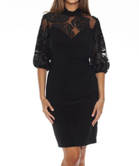Joseph Ribkoff - Gold Rose Appliqué Sheer Yoke Bodycon Dress