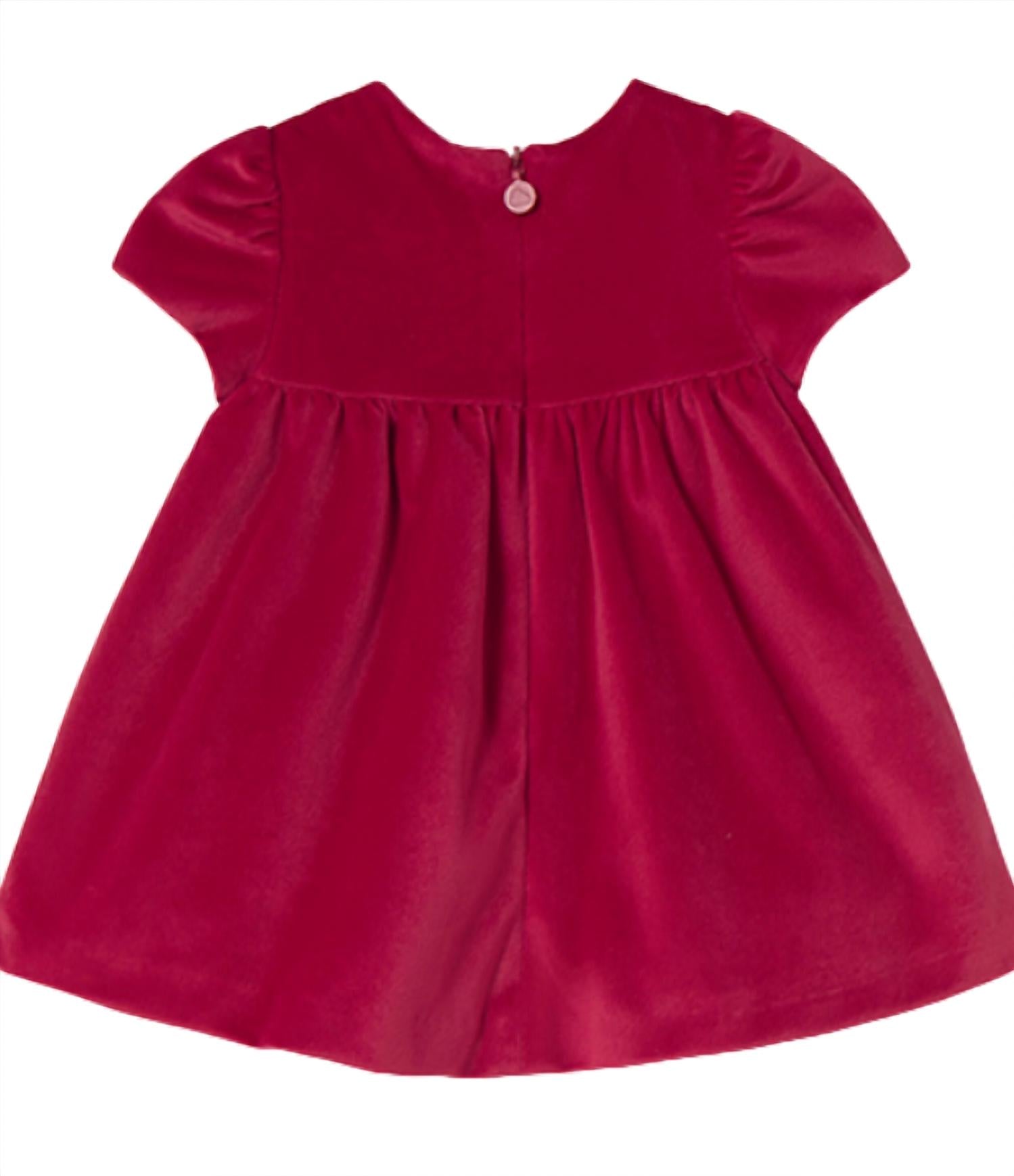 Mayoral Kid's Short Sleeve Velvet Dress in red - kids' dress - view 4