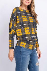 First Love - Loose Fit Plaid Long Sleeve Top