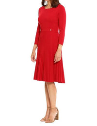 LONDON TIMES Knit Pleated Midi Dress in red - women's dress - detail view