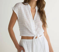 Bella Dahl Short Sleeve Tie Front Top in white 1 - women's t-shirt