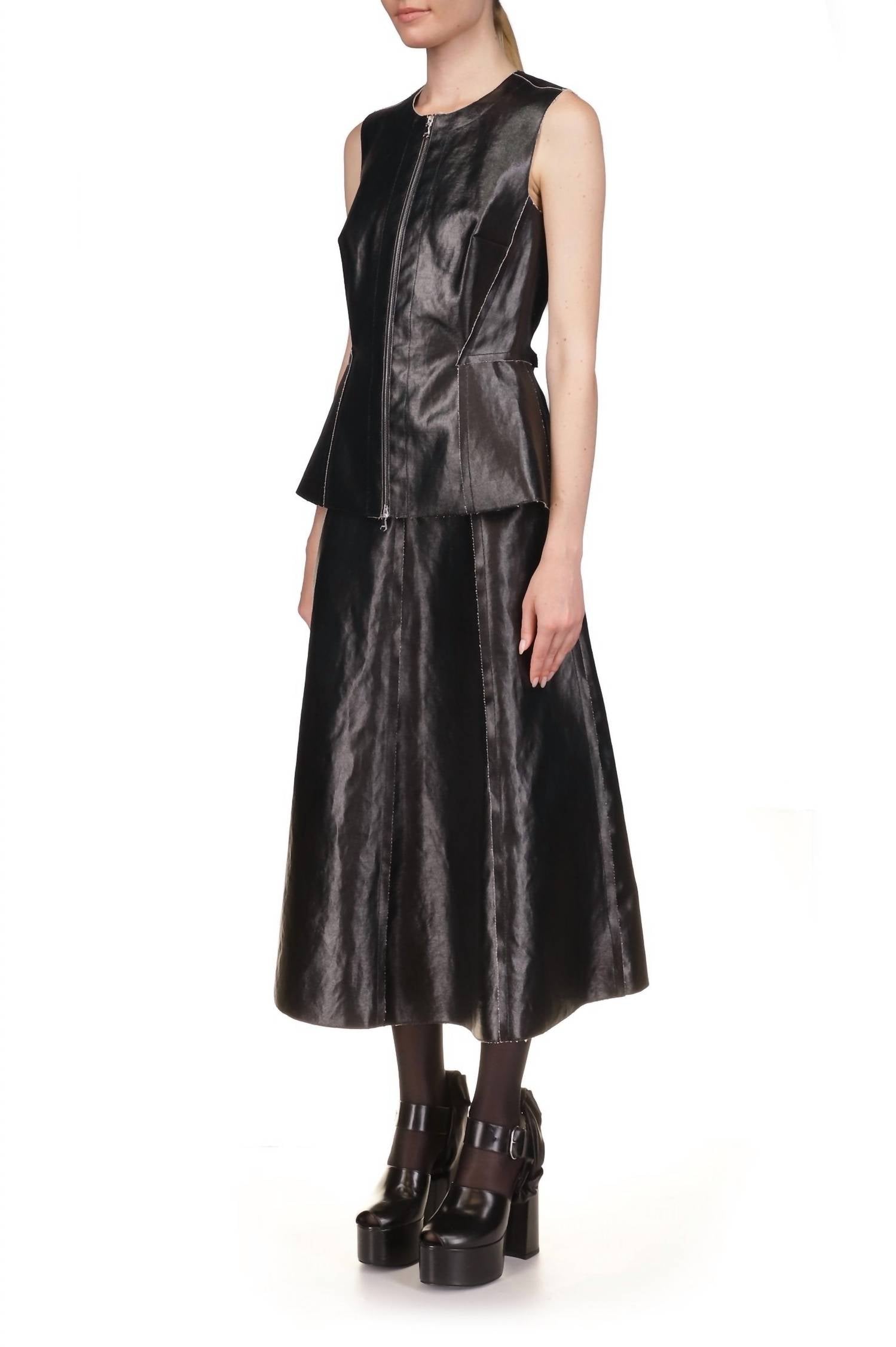 Marina Moscone - Coated Canvas A-line Skirt