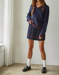 By Together - Knit Pleated Mini Skirt With Contrast Striped Hem