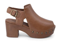 CHOCOLAT BLU Women's Galla Slingback Peep Toe Platform Clog in tobacco leather - women's shoe - detail view