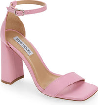 STEVE MADDEN Women's Tia Block Heel Vegan Leather Sandal in rose pink - women's sandal - detail view