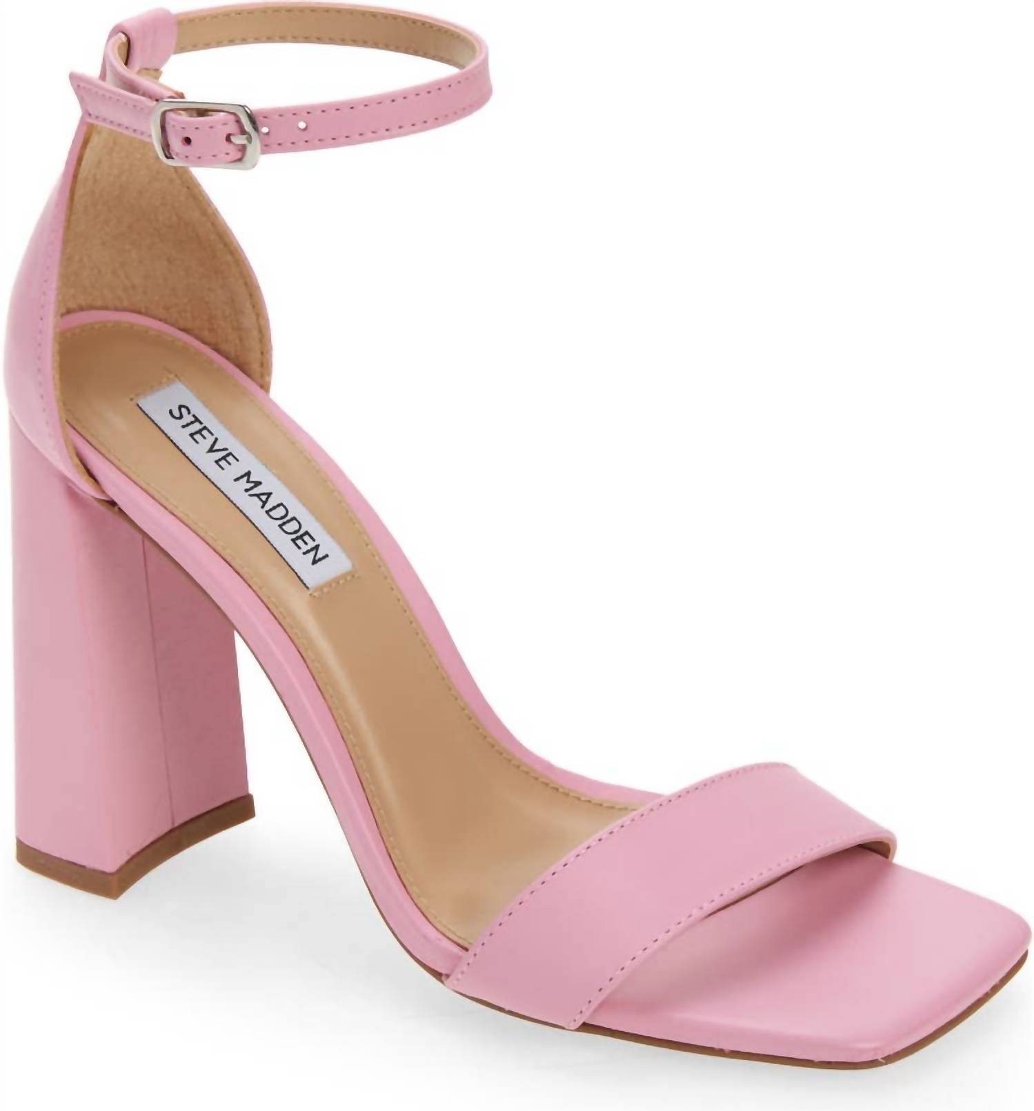 STEVE MADDEN Women's Tia Block Heel Vegan Leather Sandal in rose pink - women's sandal - detail view