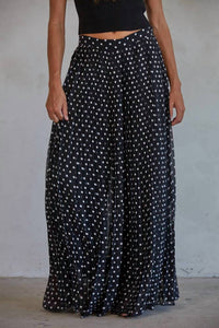 By Together Polka Dot Pleated Wide Leg Pants in black - women's pants - detail view