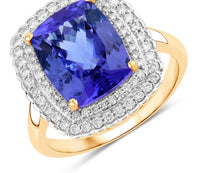 Diana M Jewels Women's Cushion Natural Tanzanite Fashion Ring (4.84 Ct) - Statement in 14k yellow gold - women's jewelry