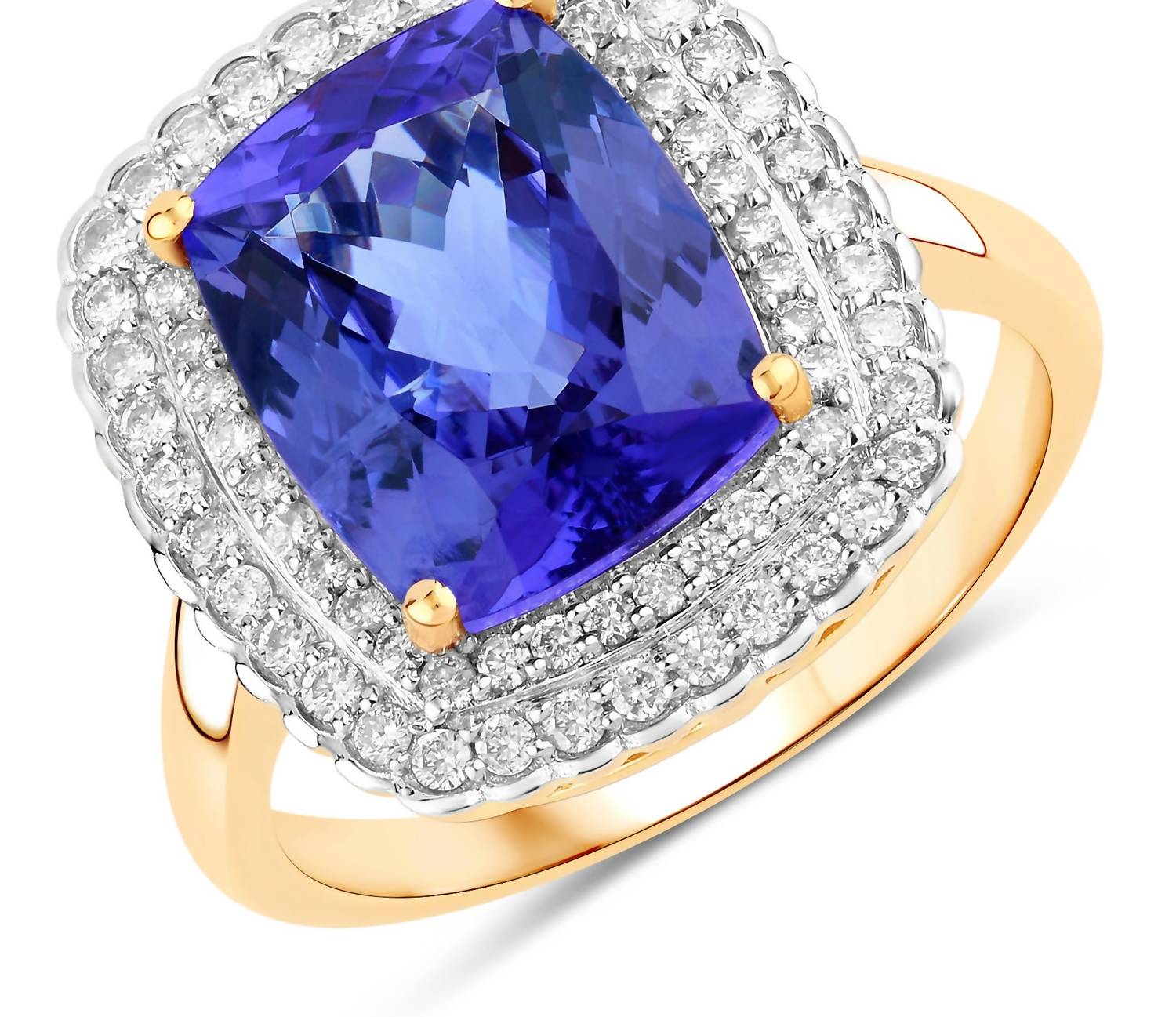 Diana M Jewels Women's Cushion Natural Tanzanite Fashion Ring (4.84 Ct) - Statement in 14k yellow gold - women's jewelry