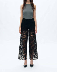 Bayeas Lesley High Rise Lace Wide Leg Jeans With Rhinestones in black - women's pants - detail view