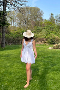 NIBI MTK Louisa Eyelet Mini Dress in white - women's dress - detail view