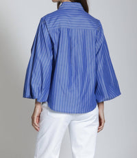 APNY Blouson Front Button Shirt in blue - women's blouse - alternate view