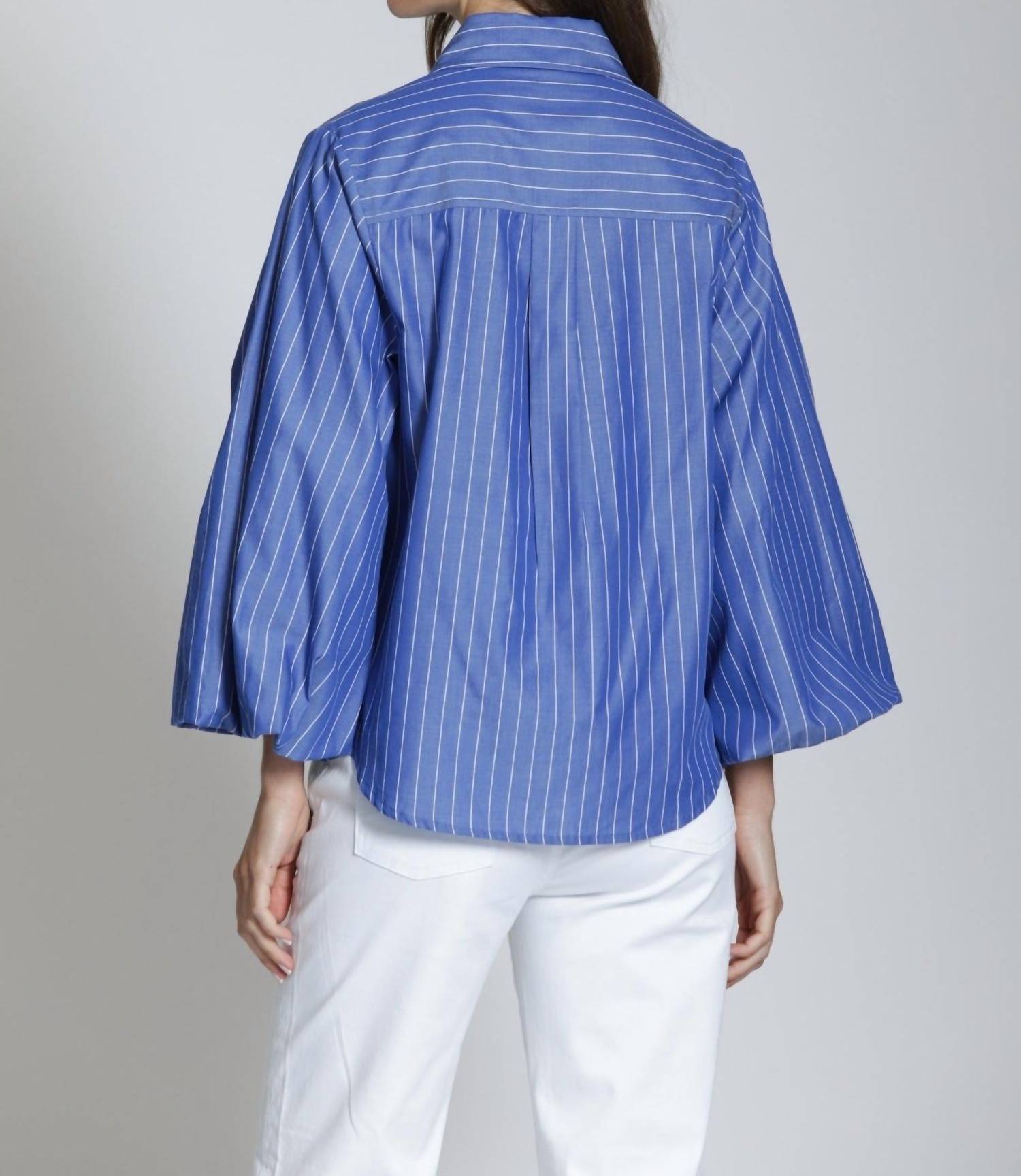 APNY Blouson Front Button Shirt in blue - women's blouse - alternate view