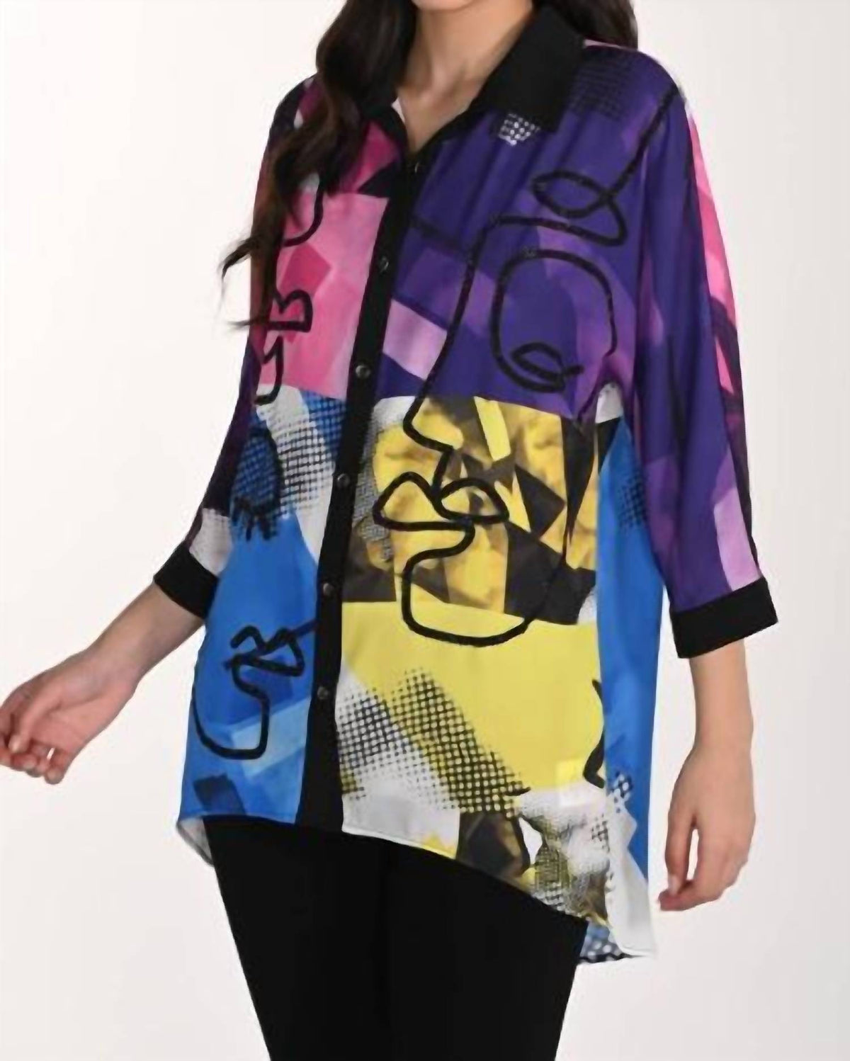 Frank Lyman - Abstract Jewel Button Closure Blouse