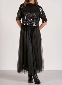 ELAN Delilah Sequin Top in black - women's blouse - alternate view