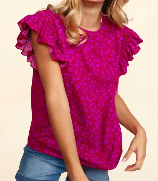 Haptics - ROUND NECK FLORAL TOP WITH BACK NECK BUTTON