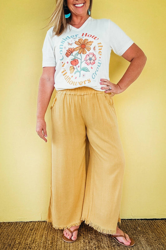 Umgee - Tabitha Wide Leg Cropped Linen Pant