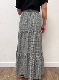 Vine & Love - Plaid Tiered Ruffled Drawstring Maxi Skirt