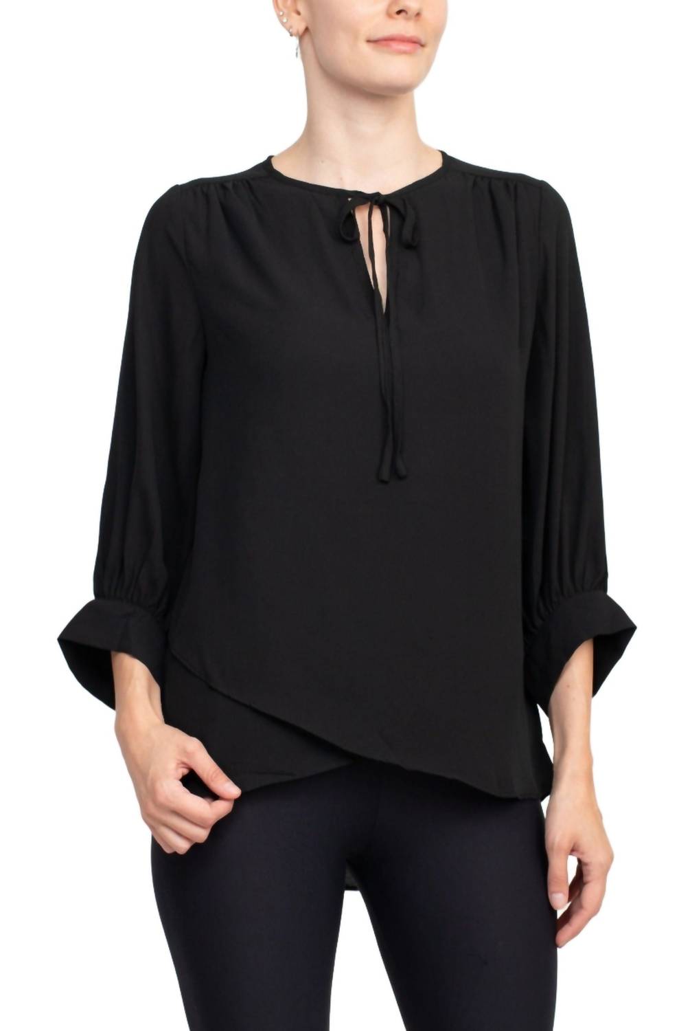 Joan Vass - Tie Neck Front Panel Double Layer Crepe Top