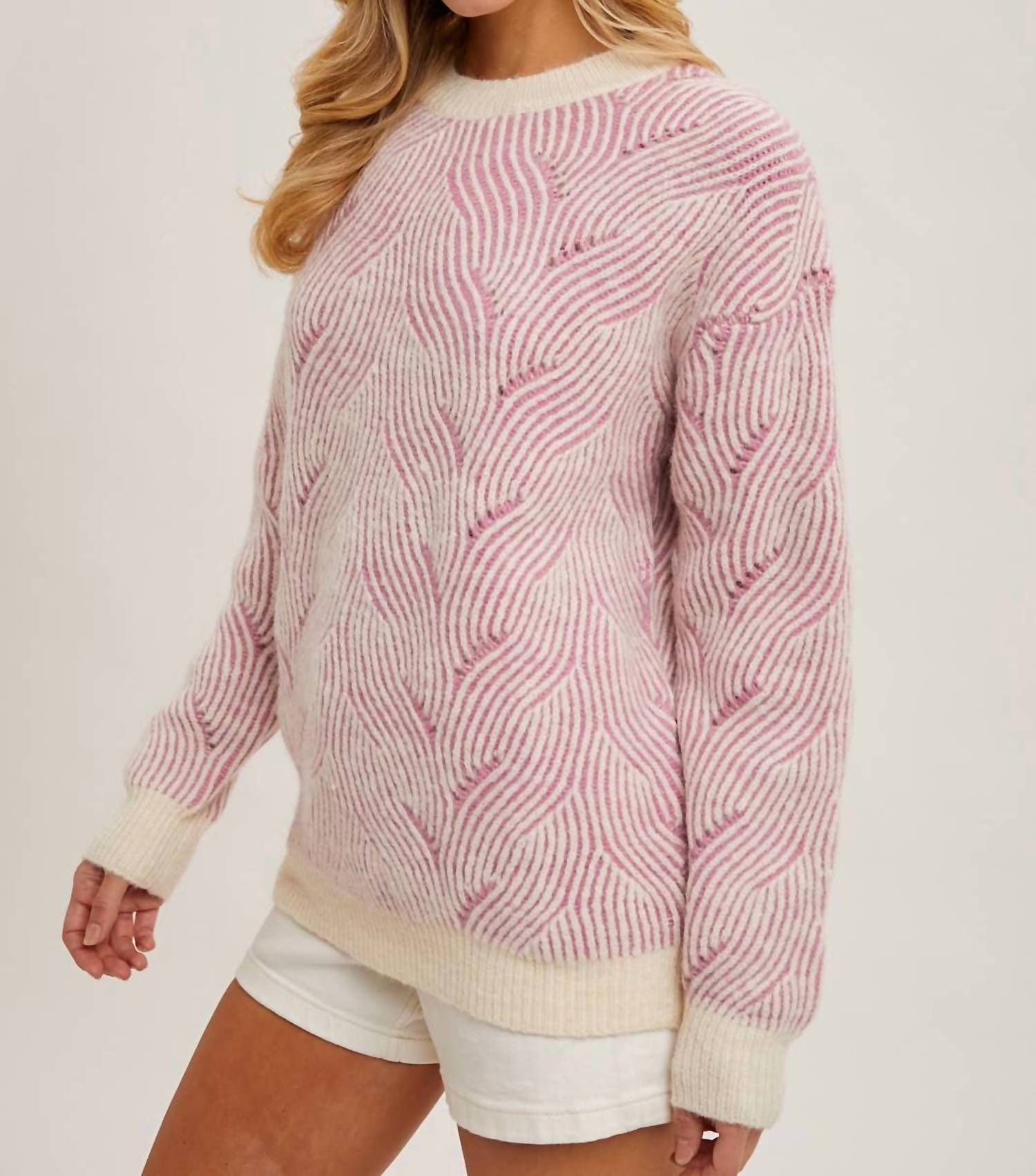 Bluivy - Crew Neck Geo Textured Knit Sweater