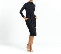 Clara Sun Woo - Ponte Drape Neck Midi Dress With Belt