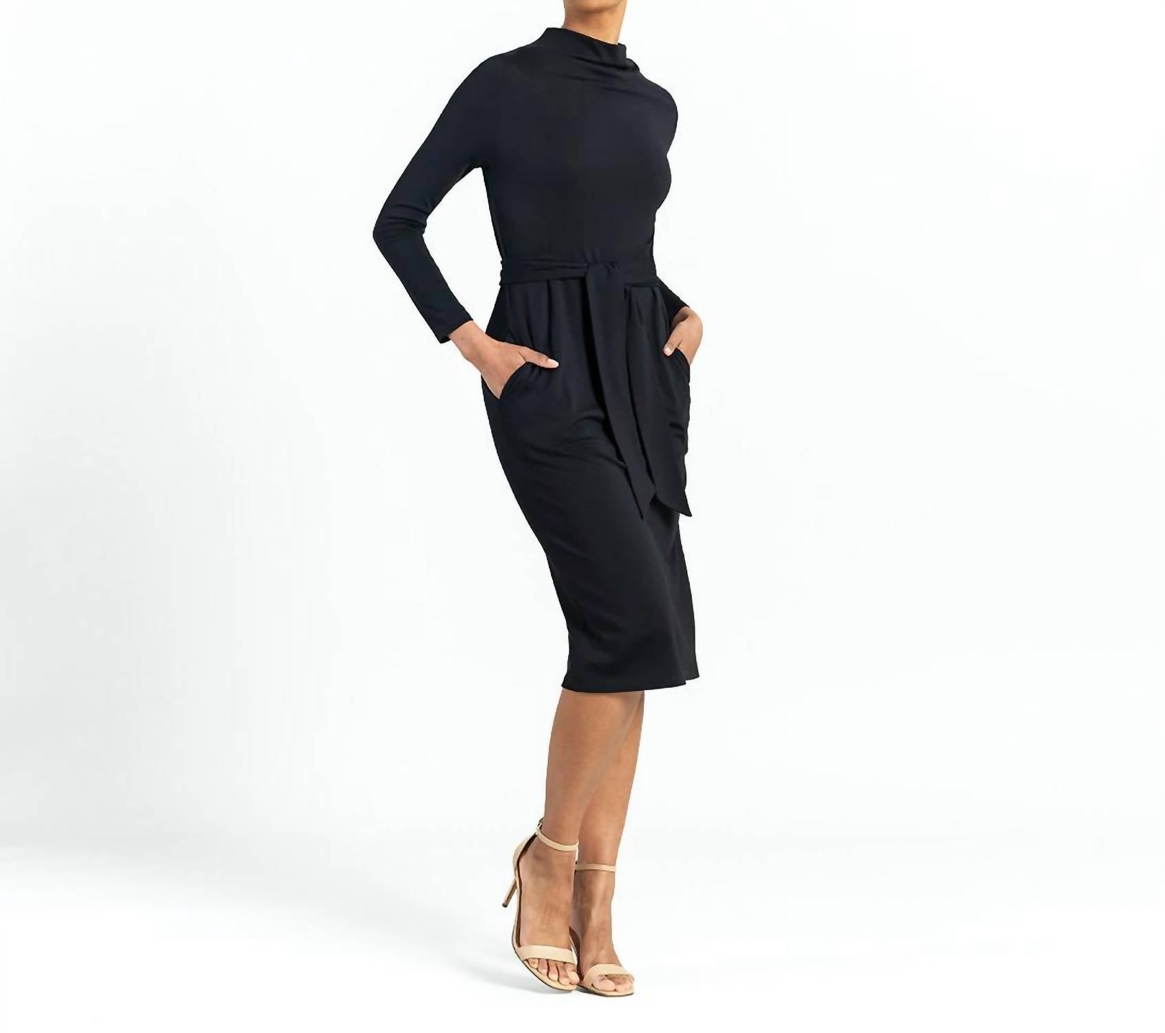 Clara Sun Woo - Ponte Drape Neck Midi Dress With Belt
