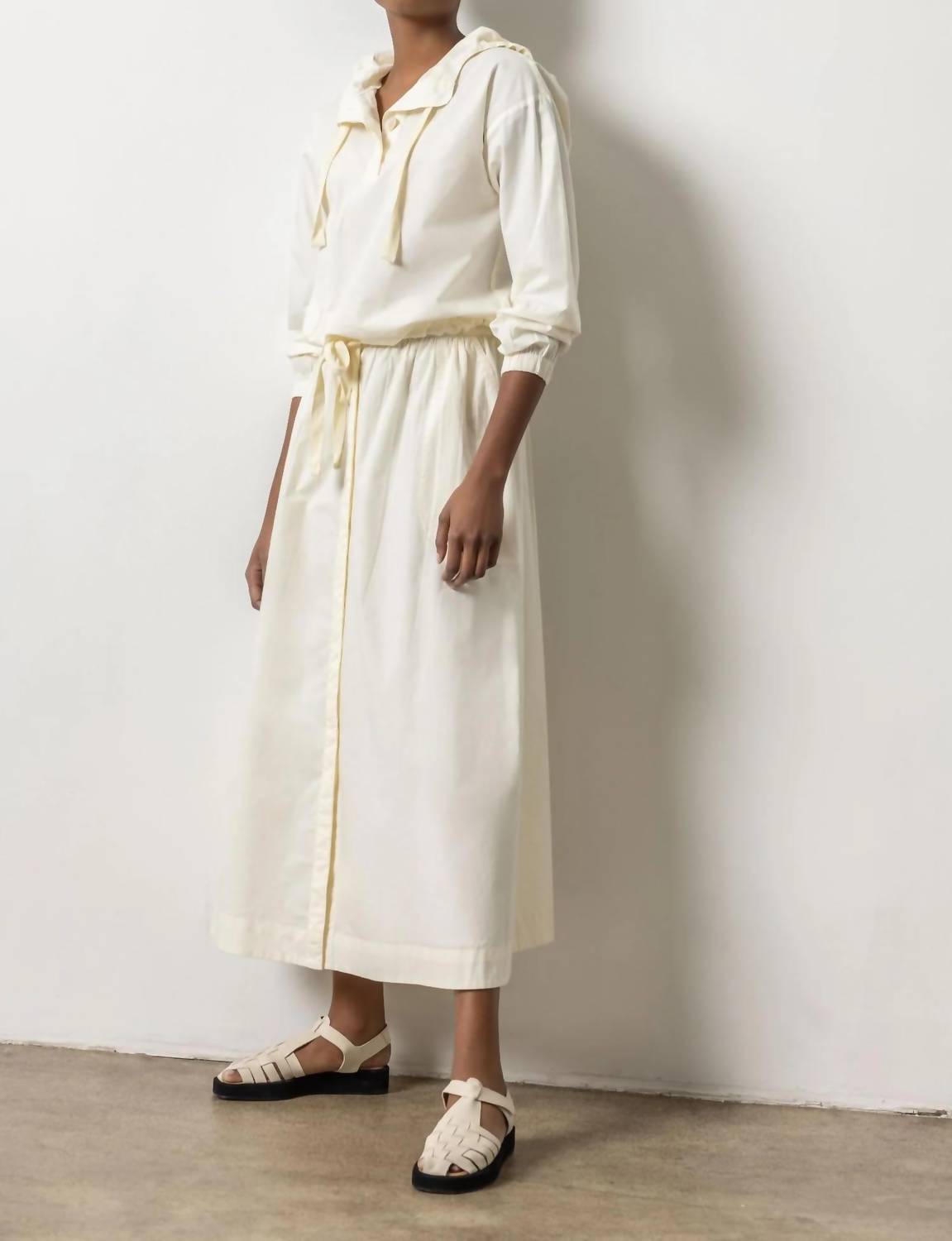 Lilla P - Poplin Button Front Midi Skirt