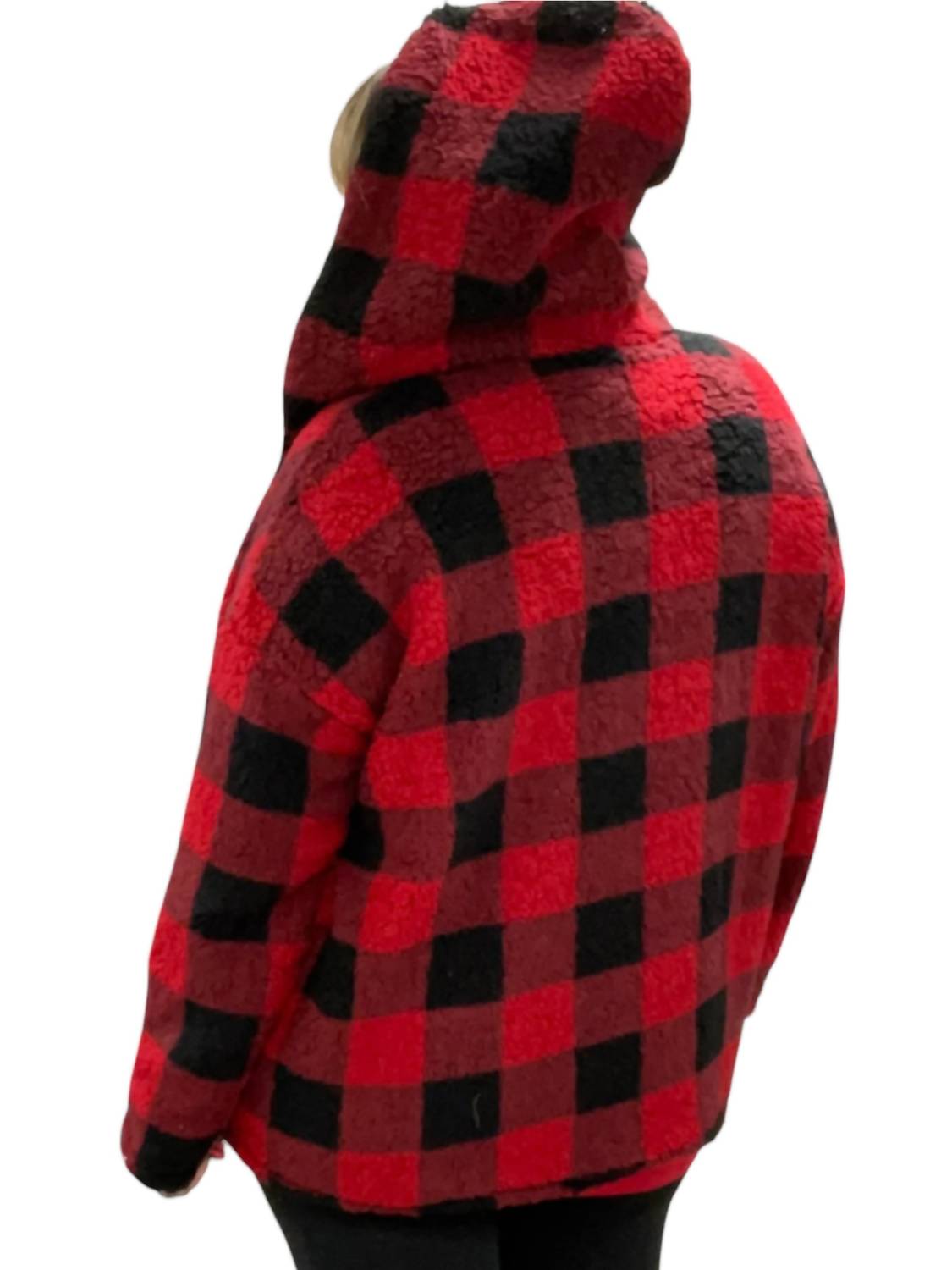 Honeyme - Buffalo Plaid Sherpa Sweater Jacket