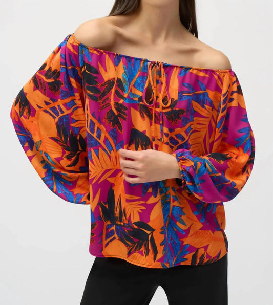 Joseph Ribkoff - Tropical Print Long Sleeves Off-shoulder Top