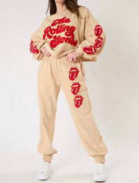FANTASTIC FAWN Licensed Rolling Stones Joggers in beige - women's pants - alternate view