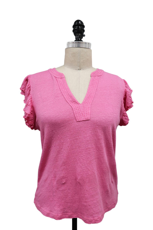 Paparazzi - Linen Jersey Solid Double Ruffle Sleeve Top