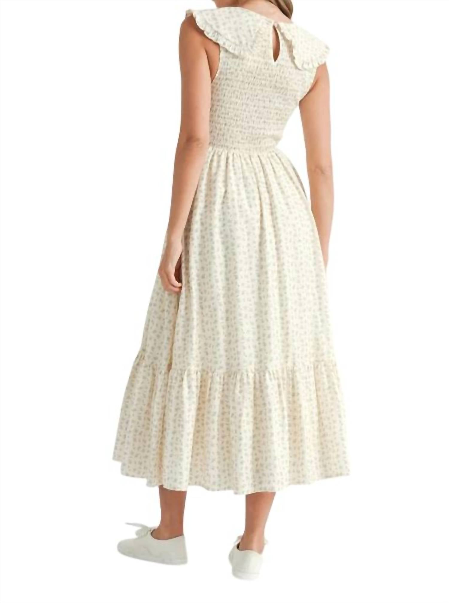 Mable - Floral Peter Pan Smocked Midi Dress