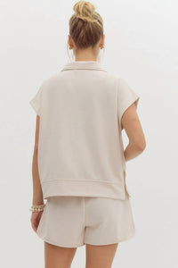 Entro - Solid Rib Textured Half Zip Top